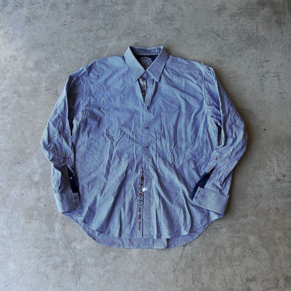 Robert Graham checkered Blue button up Mens size XXL